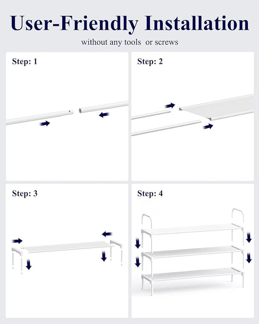Kitsure Extra-Long Shoe Rack for Closet, Shoe Organizer for Front Door Entrance, Stackable Shoe Shelf, Detachable Closet Organizers and Storage, 39.0" Wide - 3 Tier, White