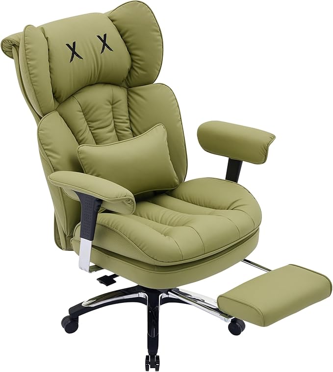 Efomao Big and Tall Office Chair 400lbs, Ergonomic High Back Executive Office Chair with Footrest, Wide Computer Desk Chair for Home Office, Comfortable PU Leather Heavy Duty Chair,Green