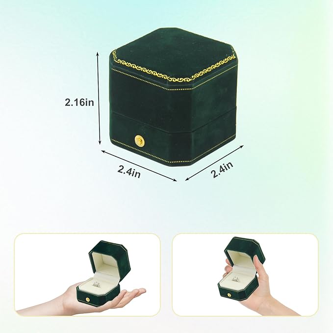 Jewelry Ring Box Small Travel Jewelry Box, Velvet Wedding Ring Box for Business, Engagement, Wedding, Bridesmaid and Holiday Events - Dark Green