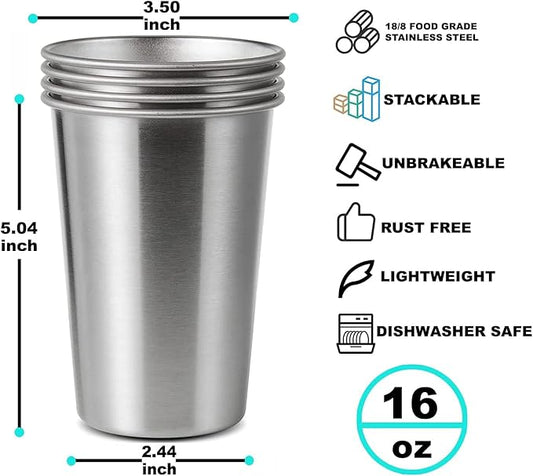 12 Pack 16oz Stainless Steel Pint Cup,Healthy Unbreakable and Stackable,Metal Drinking Glasses,Beer Glasses