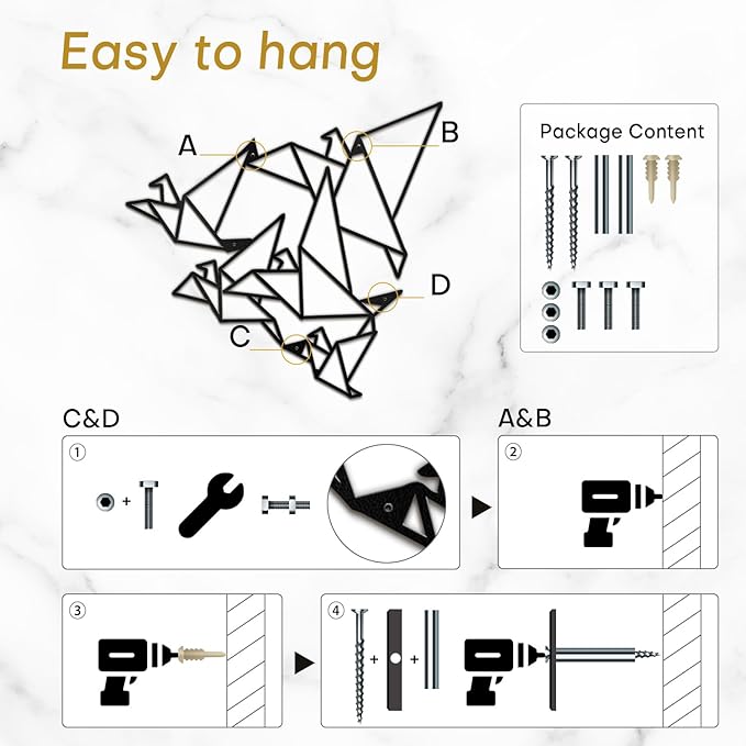 SIGNLEADER Metal Wall Art Decor Flocks of Flying Birds Modern Abstract Wall Sculpture Hangings Home Decoration for Living Room, Bedroom, Bathroom, Kitchen, Outdoor - 12" Black