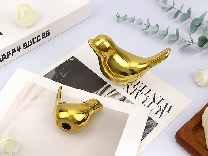 LAIDANLA Small Birds Statues Golden Modern Style Home Decor Birds Small Animal Sculpture for Living Room Office Desktop Shelf Coffee Table Bedroom(2pcs)