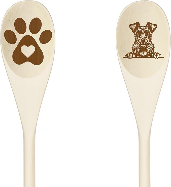 IRISH TERRIER Wooden Spoons for Cooking, Serving or Decorative Kitchen Utensils Set Dog Lover Dog Mom/Dad Gift with Peeking Dog Designs, Paw Print and Dog Head, Kitchen Utensils Set of 2