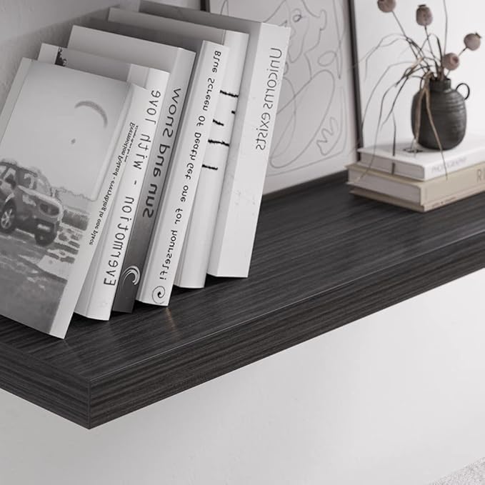 JPND Floating Shelf, Set of 3 Wall Shelf, 24 in W x 12.75 in D x 2 in H Wooden Floating Wall Shelf with Invisible Brackets for Living Room/Bedroom/Bathroom/Kitchen Storage and Decor, Black Wood