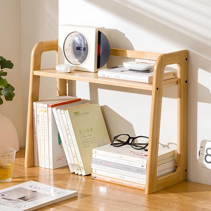 Natural Bamboo Coffee Station Organizer, 2-Tier Wooden Kitchen Counter Shelf for Bar Accessories, Multi-Functional Countertop Storage Rack for Syrup Bottles & Coffee Essentials (Natural Bamboo)