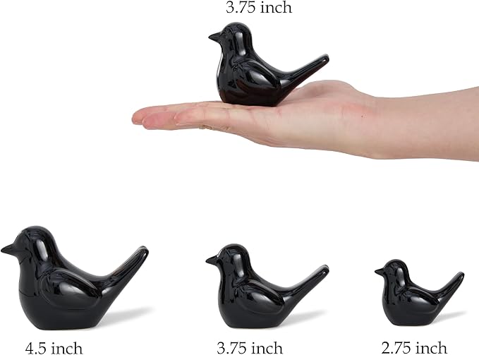 Artconal Small Black Bird Statue Ceramic 2-Piece Set, 2¾ inch Cute Knick Knack for Home Office Shelf Desk Decor