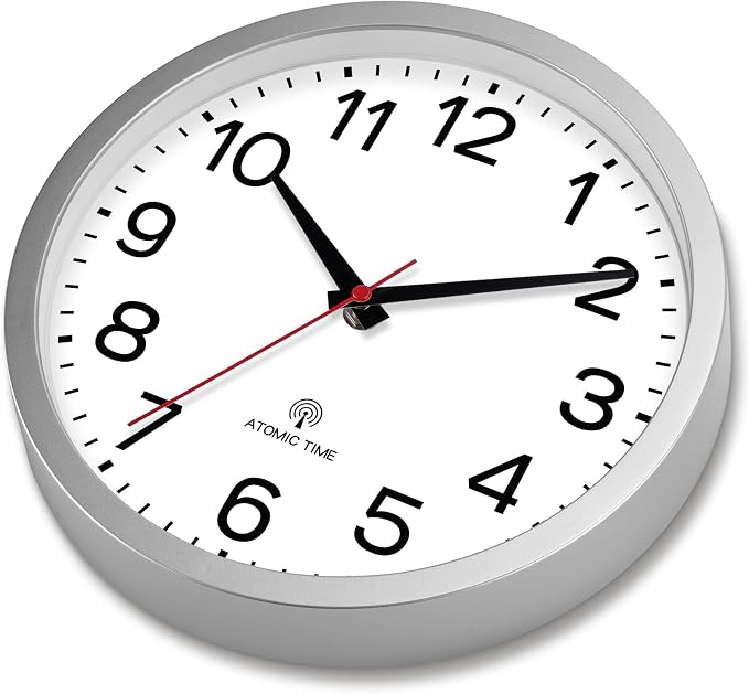 AKCISOT Atomic Silver Wall Clock Analog Clocks Battery Operated Clock for Bedroom Office Classroom Living Room(10 Inch)