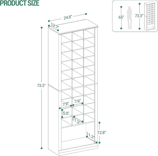 Hzuaneri 11 Tiers Shoe Storage Cabinet, Tall Shoes Cabinet with Cubby, Freestanding Wooden Shoe Organizer, 30-33 Pairs, Shoes Cubby Organizer for Entryway, Bedroom, Rustic White SR02014X