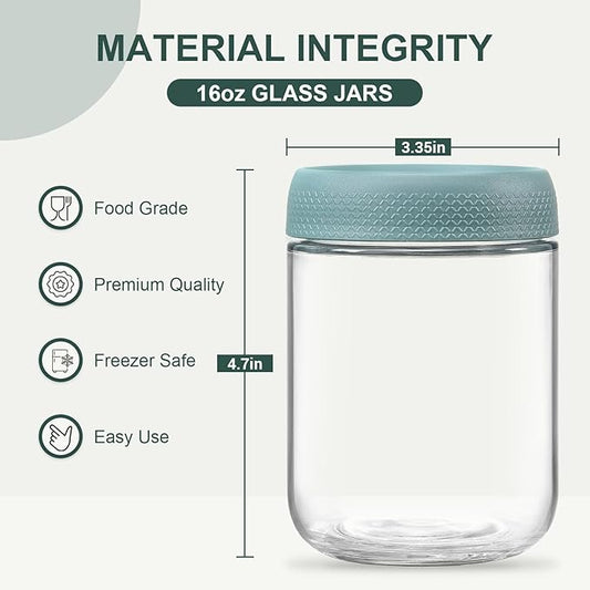 NETANY 6-pack 16 oz Overnight Oats Containers with Lids, Glass jars with Airtight Lids, Wide mouth Mason Salad jars, Glass Food Storage Containers for Snacks Yogurt Spice Sugar