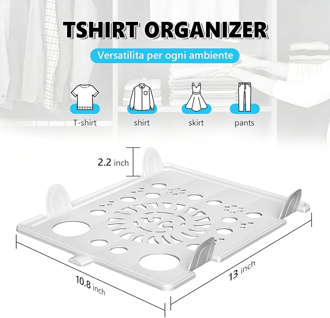 Accenter 10Pc Stackable Closet Organizer & Shirt Folder Board Bundle Tshirt Organizer for Closet Organizers and Storage Clothes Folding Board for Closet Storage Suitable for Lightweight Clothing White