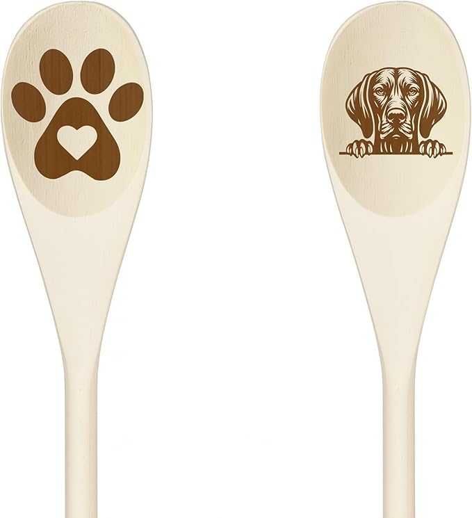 VIZSLA Wooden Spoons for Cooking, Serving or Decorative Kitchen Utensils Set Dog Lover Dog Mom/Dad Gift with Peeking Dog Designs, Paw Print and Dog Head, Kitchen Utensils Set of 2
