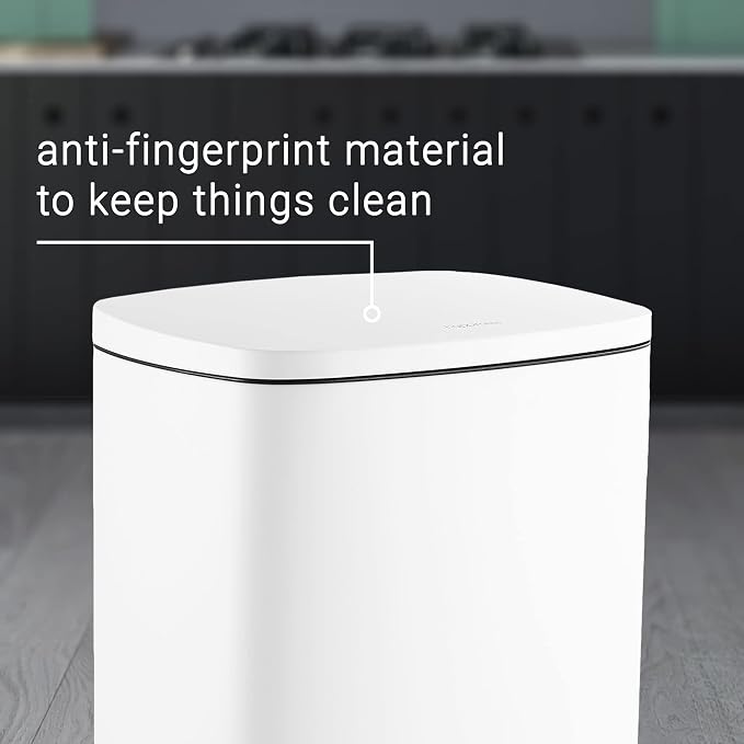 happimess HPM1006C Connor Rectangular 13-Gallon Trash Can with Soft-Close Lid and Free Mini Trash Can, Fingerprint Resistant, Modern, Minimalistic for Home, Kitchen, Office, Bathroom, White