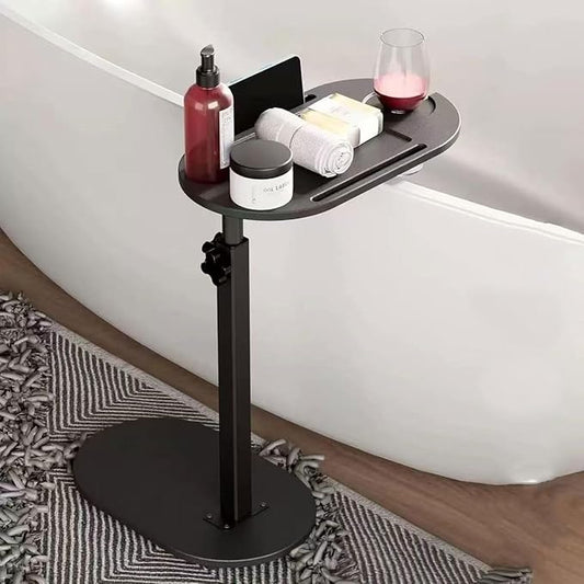 Bamboo Bathtub Tray Table with Adjustable Height,Freestanding Design for Spa,Bathtub, Bed, Sofa, Couch with Wine Glass Holder, Perfect for Luxury Bath Home Spa Gift(Black)