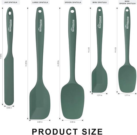 NileHome Silicone Spatula Set, 5 Pieces Food Grade Kitchen Utensils with Silicone Brush Heat Resistant Up to 600°F BPA-free Rubber Spatula for Scraping, Baking, Cooking, Mixing—Green