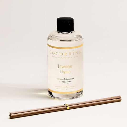 COCORRΓNA Refill- Lavender Thyme 6.7 Fl.oz Reed Diffuser Refill with 8 Sticks