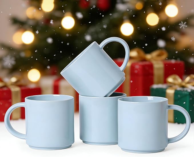 Coffee Mugs Set of 4, Stoneware Coffee Cups with Comfortable Handle, 16oz Ceramic Mugs for Kitchen & Office, Dishwasher & Microwave Safe - Blue