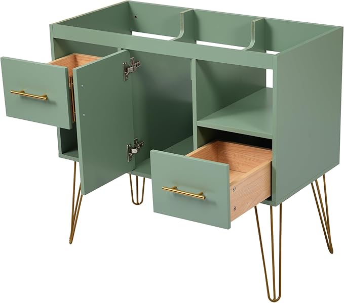 Sleek 36'' Green Bathroom Vanity – Modern Freestanding Cabinet with 2 Drawers & Dual Storage Compartments, Perfect for Stylish Bathroom Organization!(NOT Include Basin