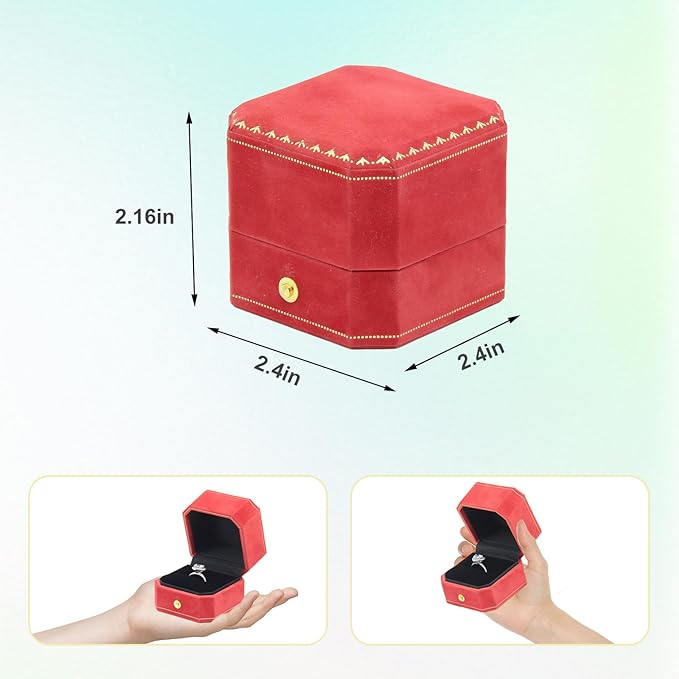 Jewelry Ring Box, Velvet Wedding Ring Box Small Travel Jewelry Box for Business, Engagement, Wedding, Bridesmaid and Holiday Events - Red