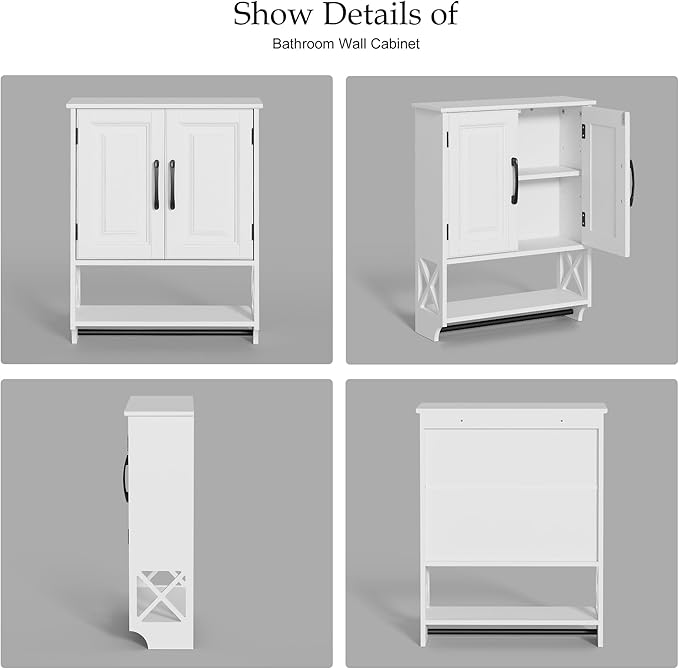Farmhouse Bathroom Wall Cabinet with Tower Bar, 20"x25" Wall Storage Cabinet with Barn Doors & 3 Point Adjustable Shelf, 3-Tier Wall Mounted Medicine Cabinet for Bathroom Kitchen Living Room