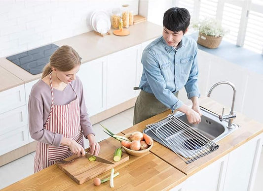 Ahyuan Roll up Dish Drying Rack Over The Sink Kitchen Roll up Sink Drying Rack Stainless Still Portable Drainer Foldable Dish Rack (Warm Gray, 17.8''X13.5'')