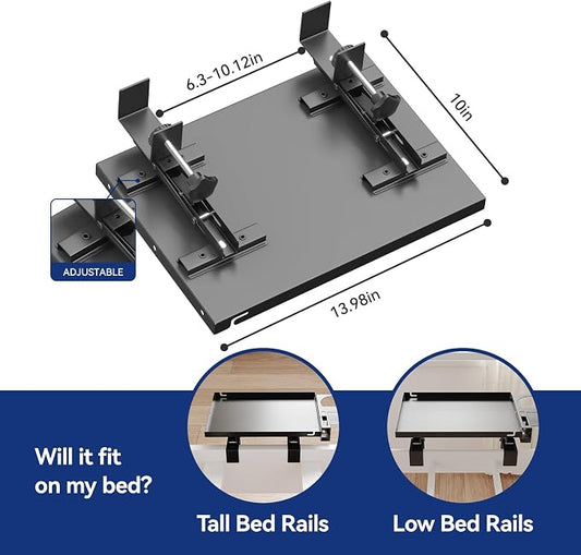 Metal Bedside Shelf Table Tray with Cup Holder, Foldable Bed Side Table for Bunk Bed & Top Bunk, College Dorm Room Essentials for Guys & Girls, Clip-on Laptop Nightstand for IKEA Beds, Black