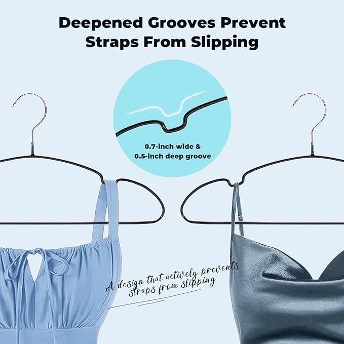 Black Metal Hangers 30 Pack, Rubber Coated Non Slip Stainless Steel Hanger, Space Saving and Heavy Duty 20Lbs Capacity for Clothes, Suit, Shirt, Coat, Dress, Camisole