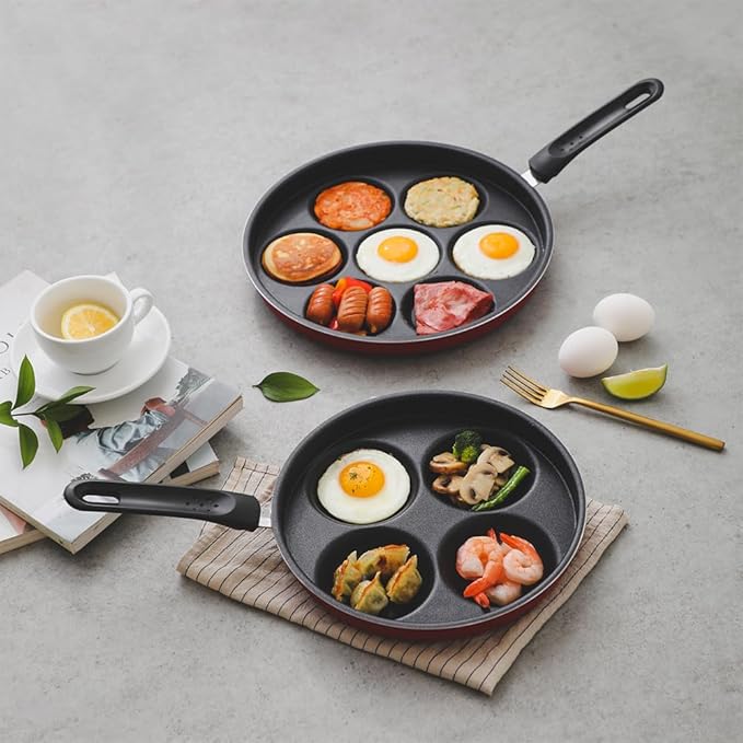 4-Cup Egg Frying Pan Skillet, Non Stick Egg Cooker Pan, Omelet Pan For Breakfast Pancake, Crepe Pan Gas Stove & Electronic