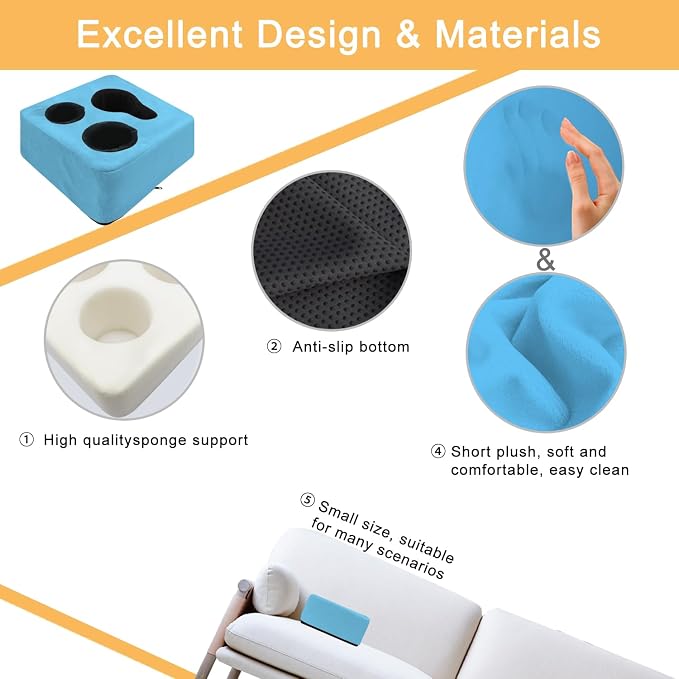 Couch Cup Holder Pillow Tray & Caddy - for Sofa, Bed, Car, Man Cave | Keep Drinks at Hand & Spill-Proof Accessories for New Parents, Camping, Park, Boat, Beach - Blue