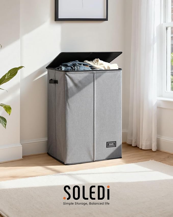 SOLEDI Laundry Hamper with Lid 130L Large & Tall Collapsible Laundry Basket, Clothes Hamper with Bag Removable Easy to Carry, Dirty Hampers for Bedroom, Bathroom, Dorm, College, Grey