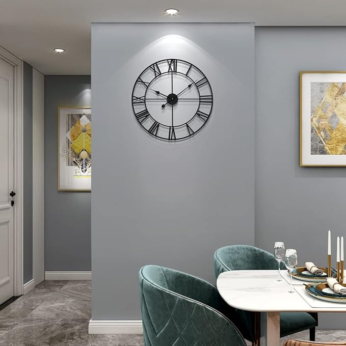 Large Modern Metal Wall Clocks Rustic Round Silent Non Ticking Battery Operated Roman Numerals Clock for Living Room/Bedroom/Kitchen Wall Decor-(Gold, 40cm)