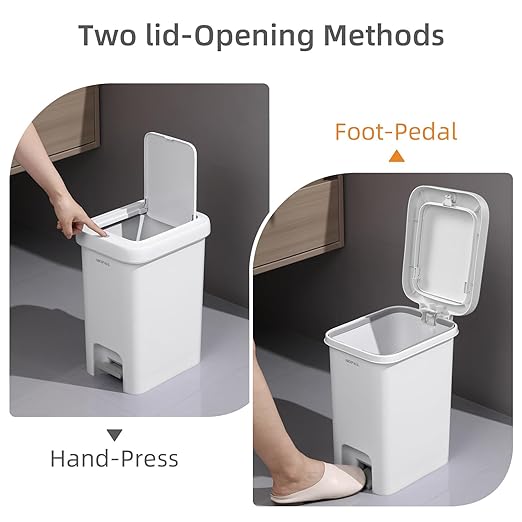 MOPALL 21.5L/5.7Gal Slim Bathroom Trash Can with Lid Soft Close, Bathroom Garbage Can with Press Top Lid & Foot Pedal, Step Trash Bin Wastebasket Waste Bin for Home, Kitchen, Garage, Apartment, Office