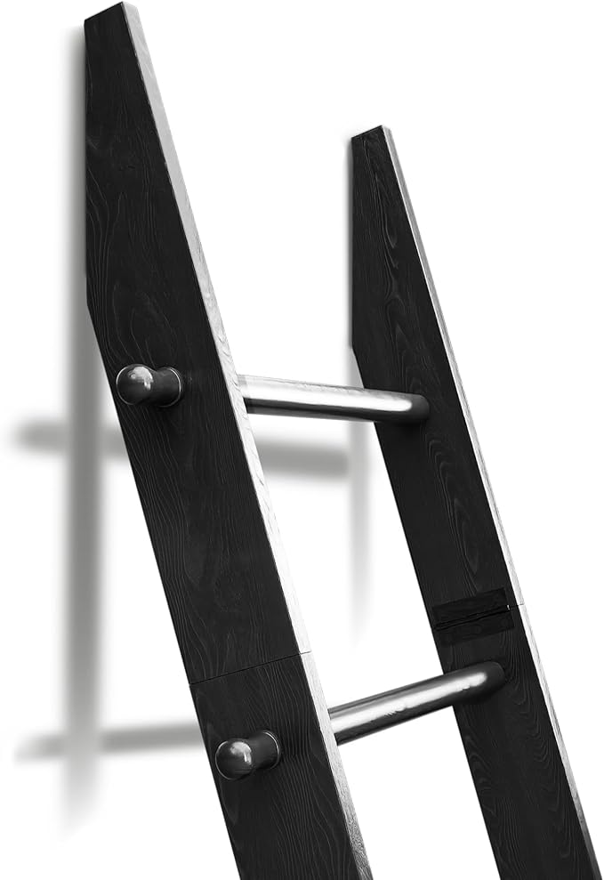 TEAKMAMA 6-Tier Blanket Ladder with Hanging Knobs, 5.5 Ft Wall Leaning Blanket Ladders for Living Room Bedroom,Rustic Decorative Storage for Quilts,Throws,Easy to Assemble,Black