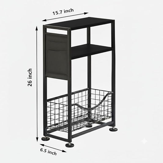 Skinny Side Table with Storage, 3 Tier Slim Side Tables for Small Spaces, Skinny End Table Narrow Bedside Table Narrow Side Table for Living Room, Bedroom