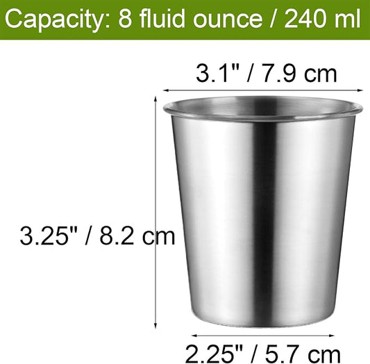 Tosnail 8 Pack 8 oz Stainless Steel Cups, Small Metal Cups, Unbreakable Drinking Glasses, Water Tumblers