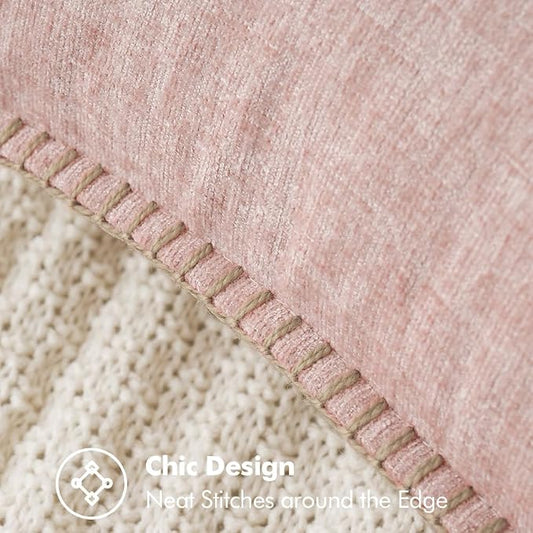 MIULEE Pack of 2 Couch Throw Pillow Covers 20x20 Inch Pink Farmhouse Decorative Pillow Covers with Stitched Edge Soft Chenille Solid Dyed Pillow Covers for Sofa Bed Living Room