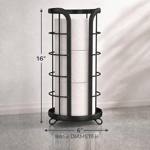 BROOKSTONE Toilet Paper Holder Stand Reserve - Free Standing Toilet Paper Stand with Storage that Holds Mega Rolls, Standing Bathroom Tissue Organizer, Bathroom Decor - Modern Storage Holder, Black