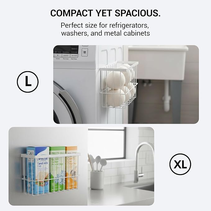 2-Pack Magnetic Laundry Basket, Dryer Ball Holder Lint Bin for Laundry Room | Magnetic Metal Laundry Storage