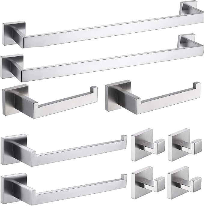 Towel Bar for Bathroom 36 Inch Brushed Nickel Towel Holder 12/16/20/24/28/32/36 Inch Stainless Steel SUS304 Rustproof Towel Rack Modern Square Towel Rod for Bathroom Wall (10, Brushed Nickel, 16 Inch)