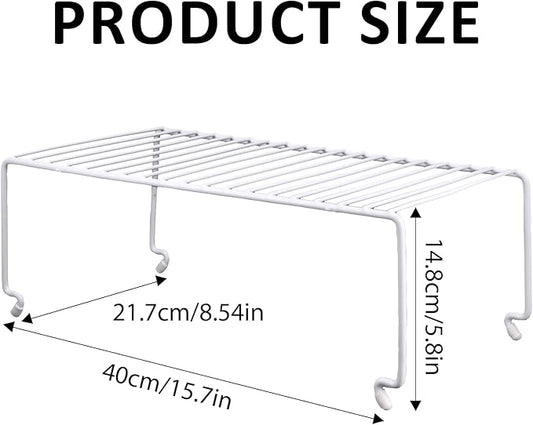 4-Pack Kitchen Cabinet Shelf Riser - Stackable Cupboard Organizer & Wire Rack for Pantry, Spice Organization, Desk & Bathroom, Rustproof Metal Closet Shelves, White (15.7" L x 8.5" W)