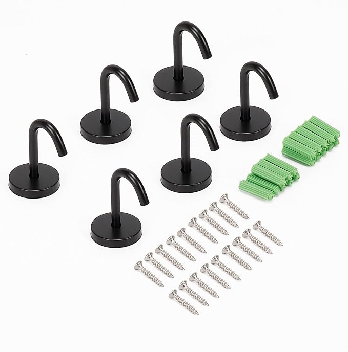 NearMoon Coat Hooks, Wall Mount Hooks for Hanging Hat Hurse Robe, 304 Stainless Steel Heavy Duty Towel Hangers for Bathroom Livingroom Kitchen-Ceiling Hook, 6 Pack (2 Inch, Matte Black)