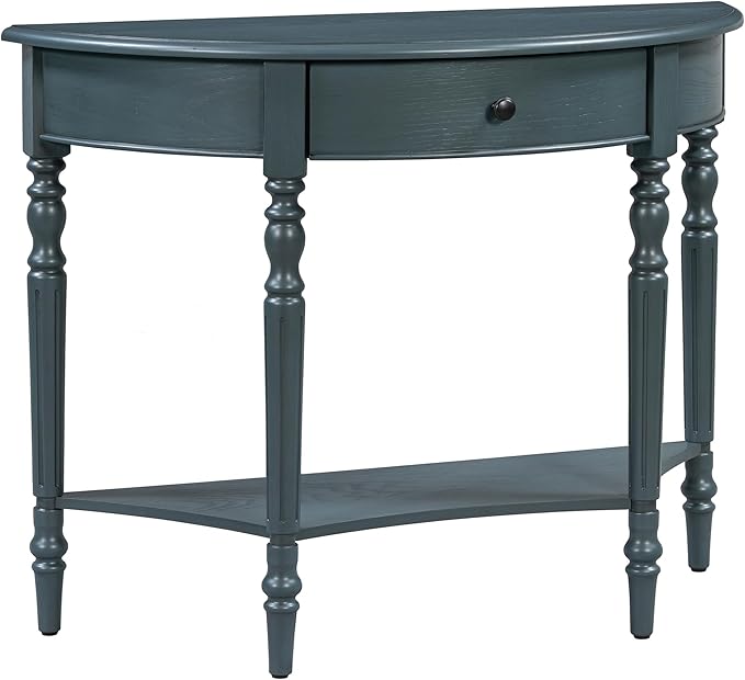 Amposei Small Curved Console Table 39-Inch Retro Farmhouse Wood Entry Sofa Table with Drawer & Storage Shelf for Living Room Hallway Entryway Furniture, Navy Blue