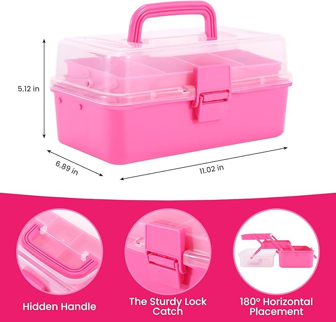 SMMYMGF 3-Layer Tackle Box Organizer, Storage Tool Box,Art & Crafts Case,Sewing Supplies Organizer,Fishing Tackle(pink)