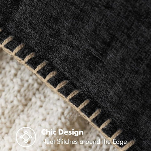 MIULEE Pack of 2 Couch Throw Pillow Covers 18x18 Inch Black Farmhouse Decorative Pillow Covers with Stitched Edge Soft Chenille Solid Dyed Pillow Covers for Sofa Bed Living Room