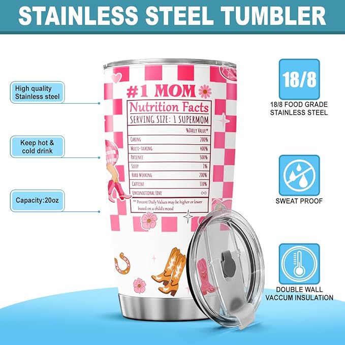 Cool Moms Nutrition Facts, Tumbler 20 Oz With Lid And Straw, Mom Simply Checkered Simple Handle Stainless Women Water Funny Mama Day Steel Hot, Cool Moms Club Gifts