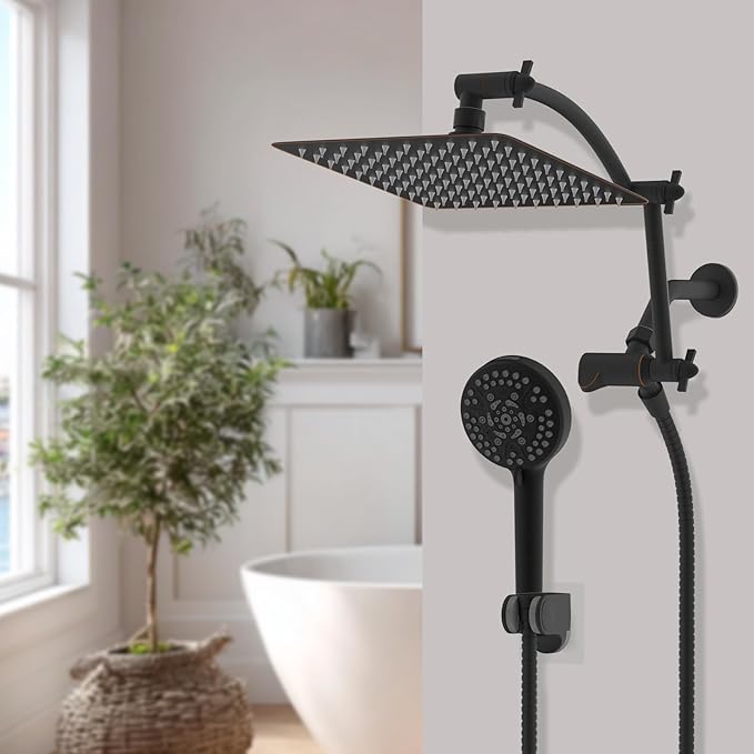 Hibbent All Metal cUPC Certified Shower Head, 10'' High Pressure Rain Shower Head, Handheld Showerhead Combo with 16'' Adjustable Extension Arm, 10 Sprays, 71'' Hose, Shower Holder, Oil Rubbed Bronze