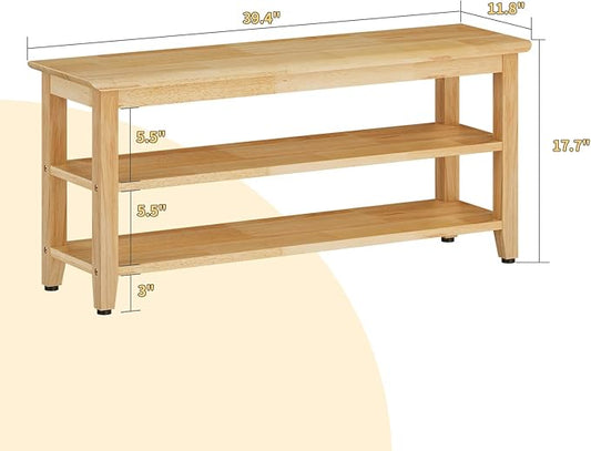 Wood Shoe Bench for Entryway,Bench with Shoe Rack,Storage Shoe Organizer for Hallway,Living Room,Bedroom (Natural, 39.37''W×11.81‘’D×17.71‘’H)