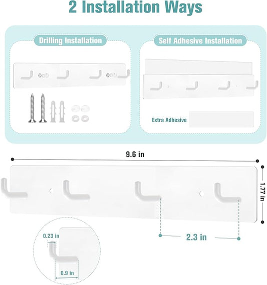 RELBRO Key Holder Wall Mount, Large Metal Self Adhesive Key Rack with 4 Hooks, 2 Installation Options, White