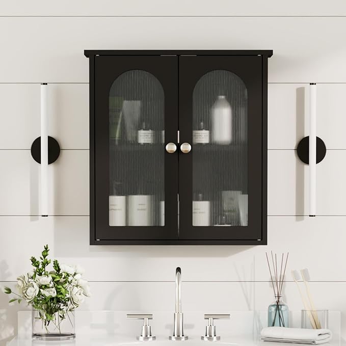 Black Bathroom Wall Cabinet,Bathroom Cabinet Wall Mounted with Arched,Medicine Cabinets Over Toilet,Surface Mount Medicine Cabinet for Laundry Room,Kitchen,Storage Cabinet 22x23