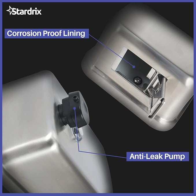 Stardrix Heavy Duty Stainless Steel Wall Mount Soap Dispenser, 1100ml/37oz, with Corrosion Proof Lining and Anti-Leak Pump for Commercial & Home Bathroom Kitchen(Vertical)
