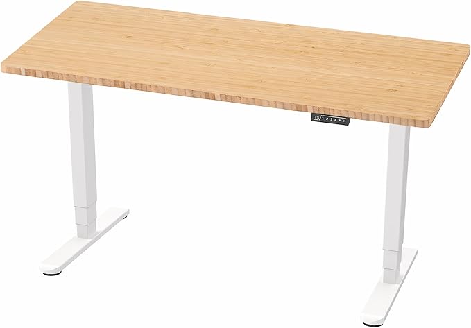 VIVO Electric 60 x 24 in Dual Motor Sit Stand Desk, Memory Height Adjustment, 2B Series, Bamboo Top White Frame, DESK-KIT-2W6O